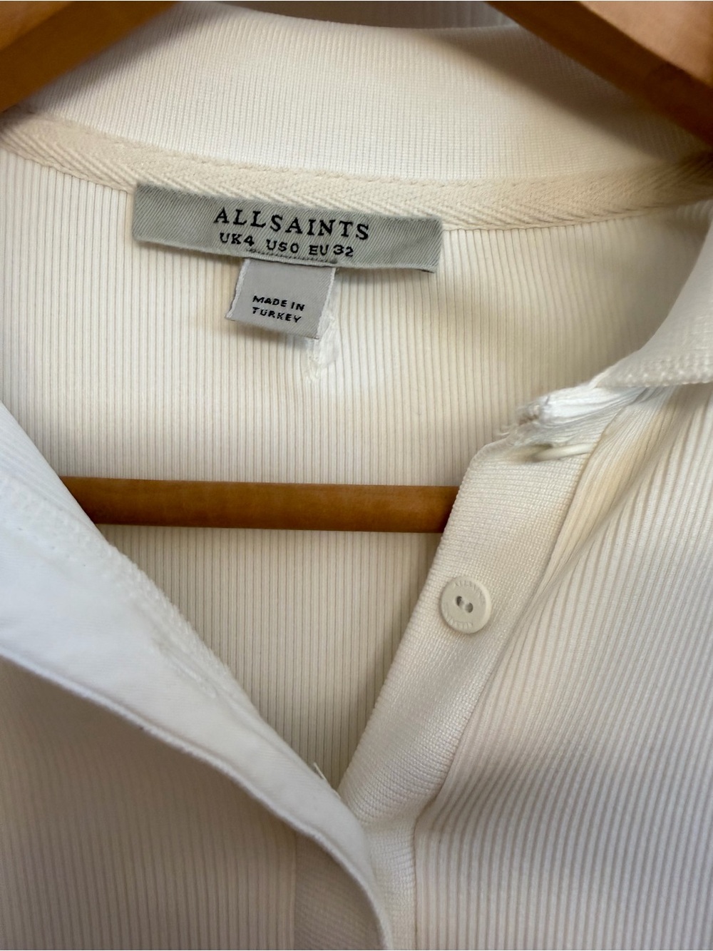 AllSaints Cream Ribbed Long Sleeve Polo size XS - Picture 4 of 7